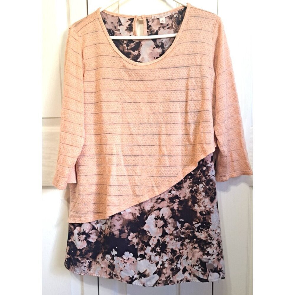 Dress Barn XL Layered 3/4 Sleeve Multicolor Floral Striped Sparkle Fairycore